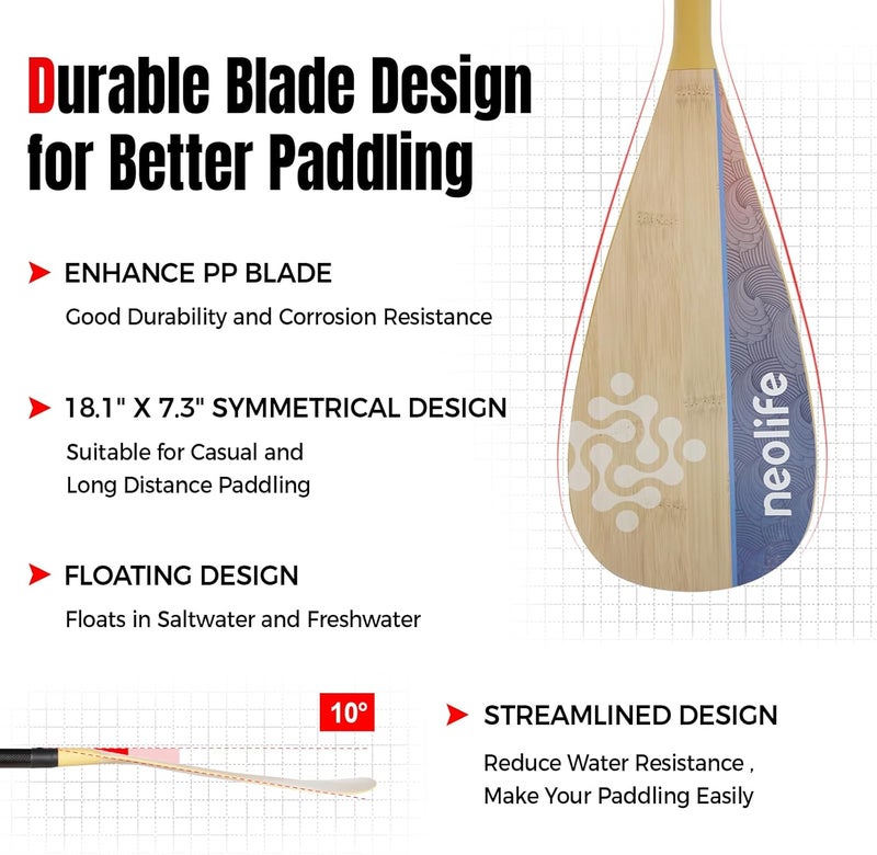 WONITAGO SUP Paddleboard Paddle with Carbon Fiber Shaft and PP Blade, Floating Adjustable Stand Up Paddle Board Paddle, 170-210 cm/68-84 Inches - Image 3